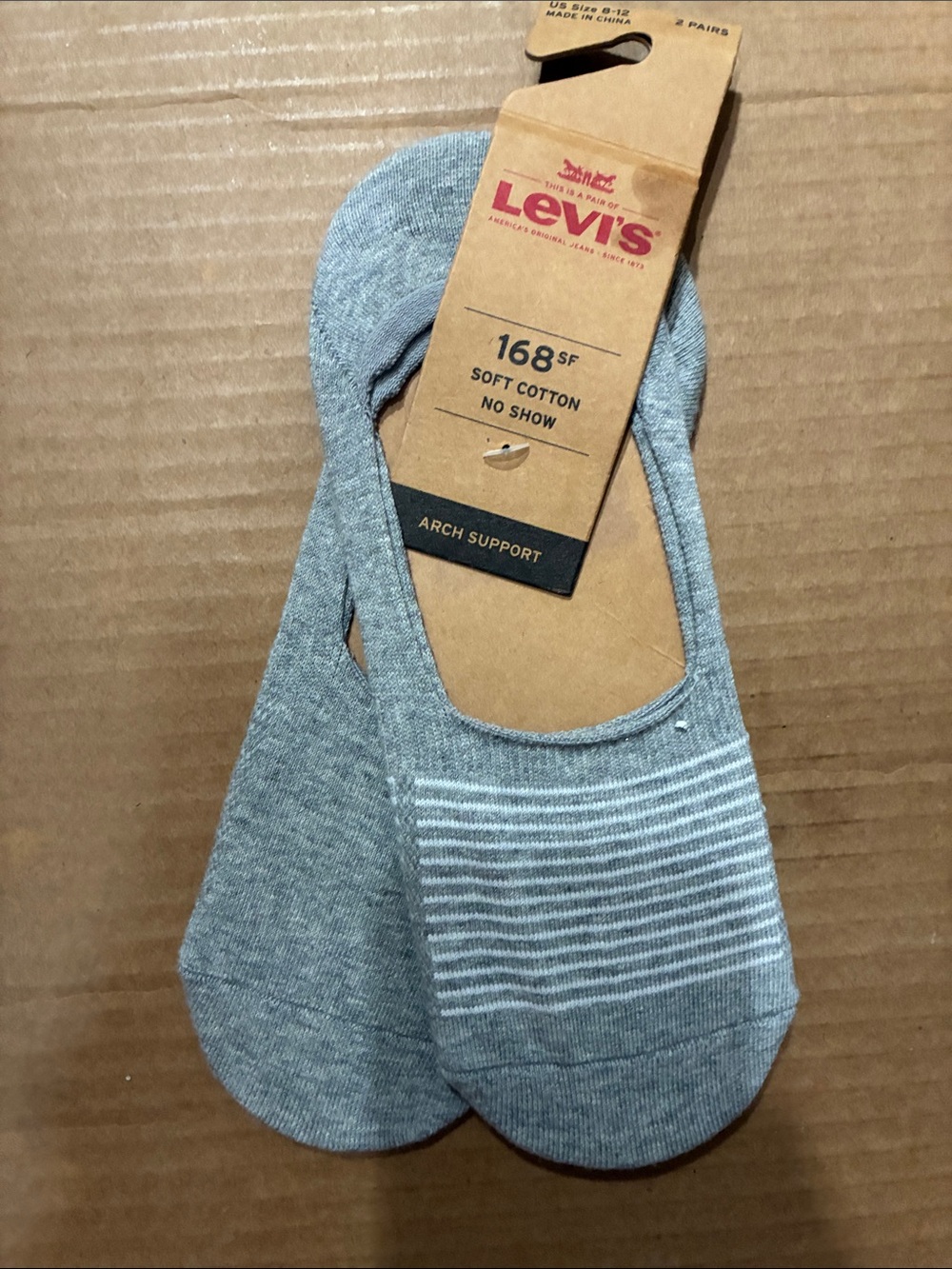 6️⃣ Levi's Men's Light Gray No-Show Soft Cotton Sock Liners - 2 Pack